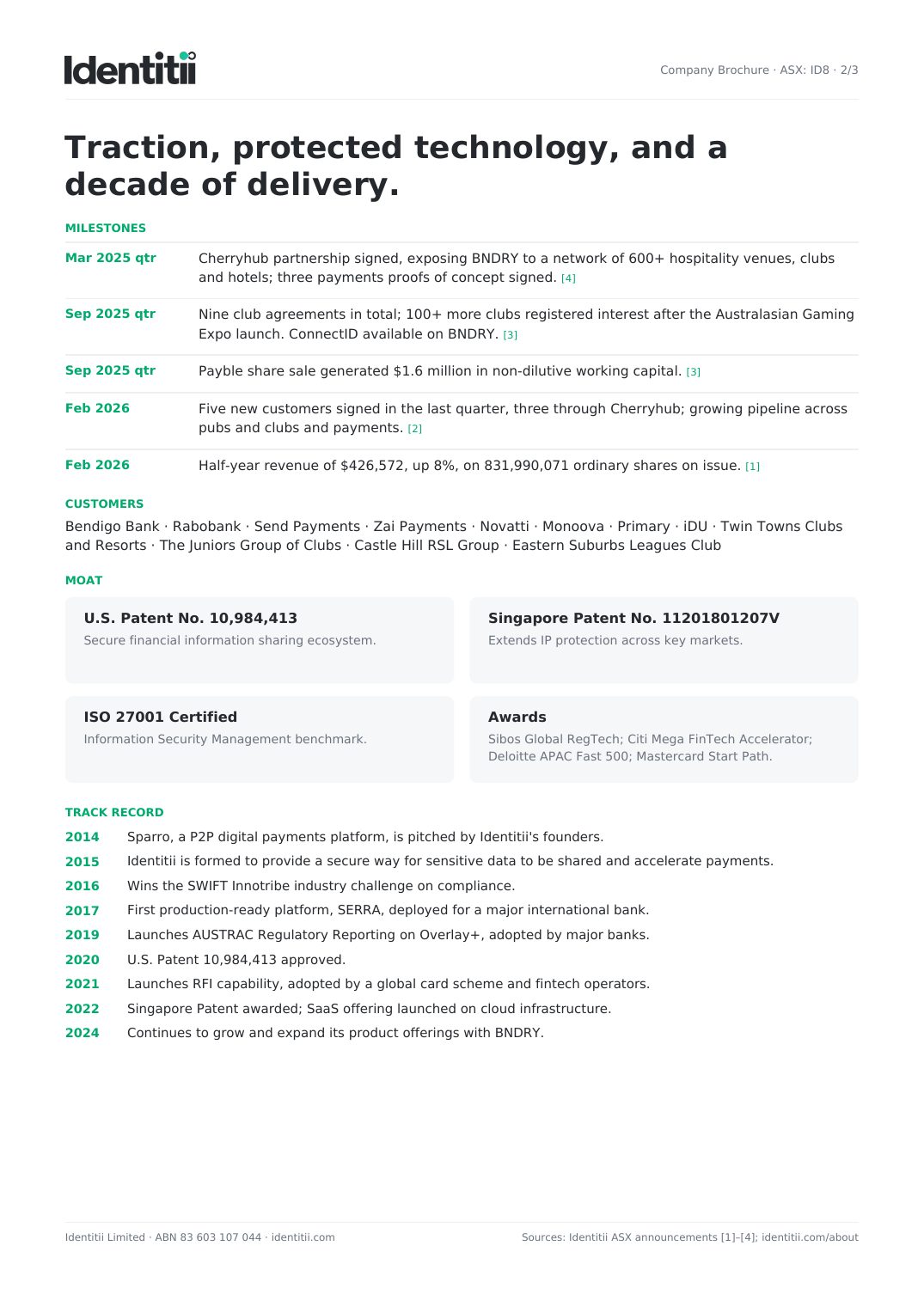 Page 2: traction, moat and track record
